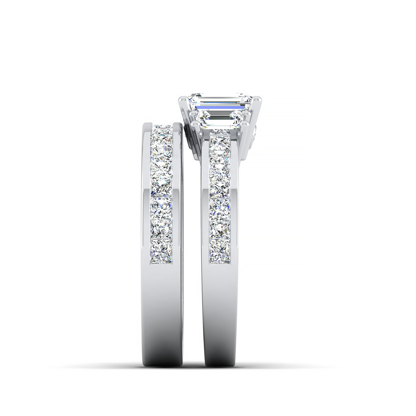 Three Stone Emerald Cut Bridal Set